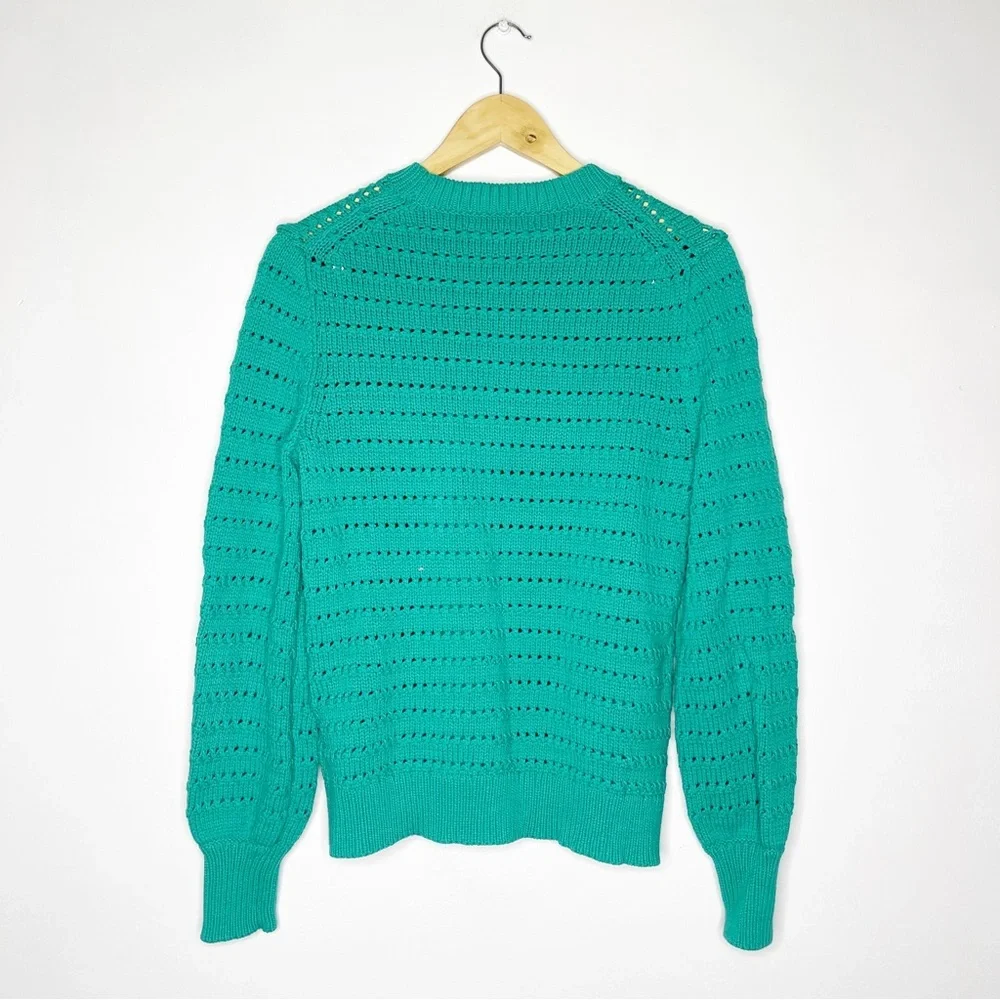 J. Crew Balloon Sleeve Pointelle Crew Neck Pullover Sweater Size Medium - Picture 6 of 7